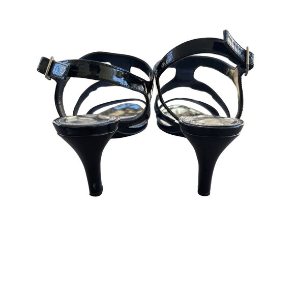 Ralph Lauren Jacquelle Size 8 Strappy Black Patent Leather Heels Shoes Buckle - Picture 4 of 11